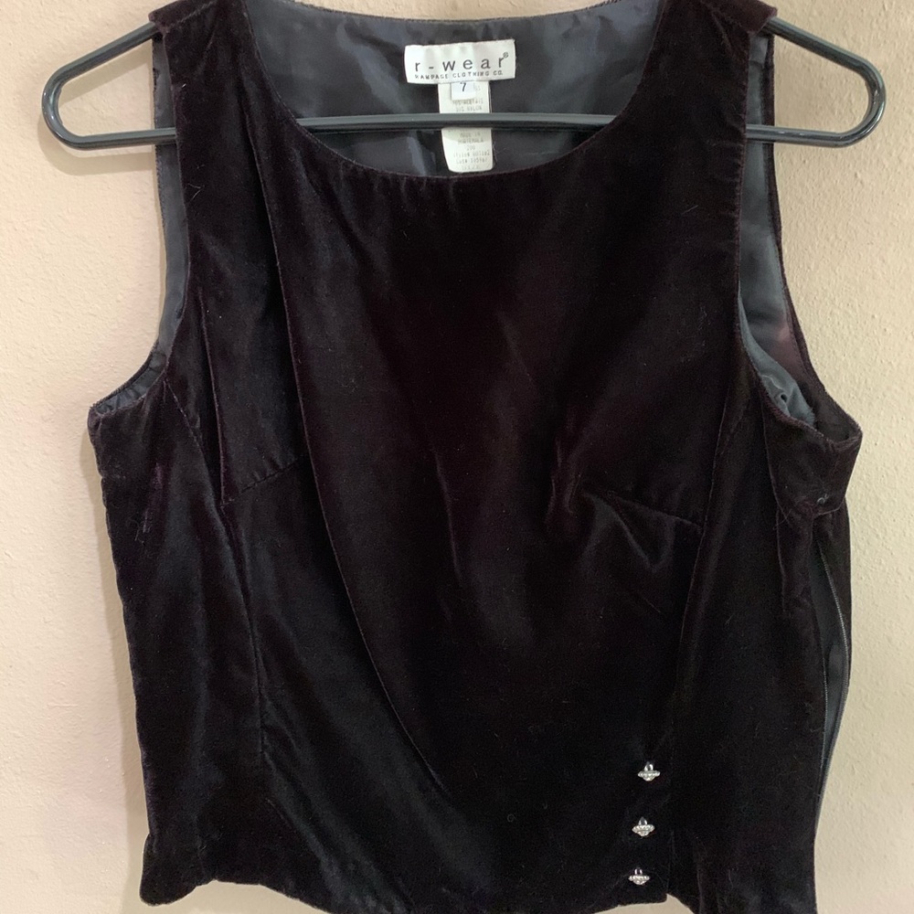 Dressy Black Velvet Top w Rhinestone Buttons